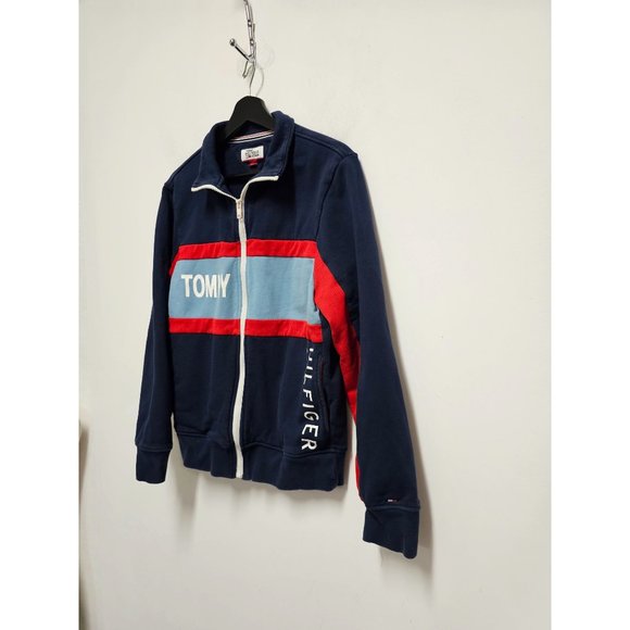 Tommy Hilfiger Men's Navy Colorblock Logo Terry Full Zip Sweater Size Small - Picture 2 of 6